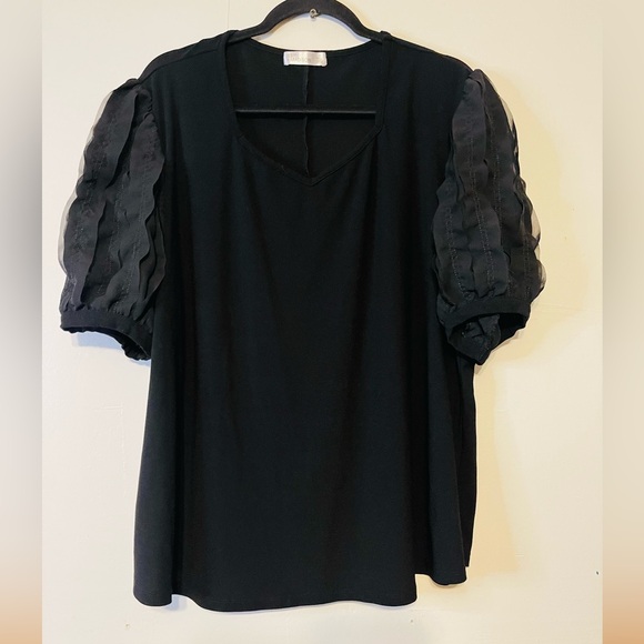 Madison Tops - Madison Black Puff Sleeve Blouse